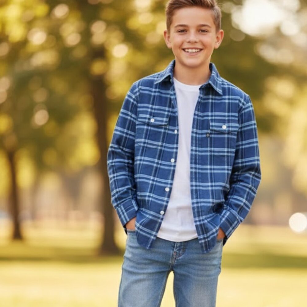 Plaid blue white size small boys flannel Brooks Brothers button down shirt